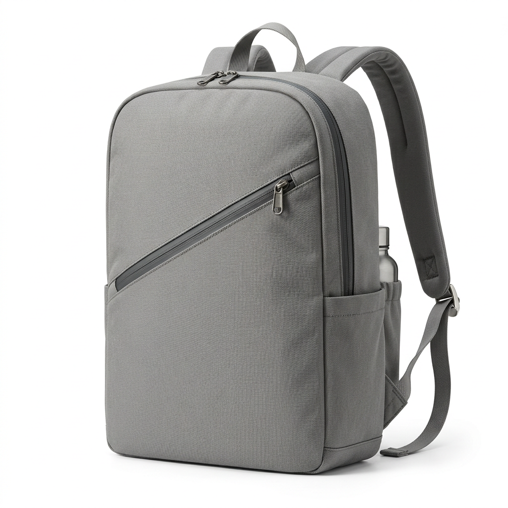 Stone Diagonal-Zip Urban Backpack concept: white-background concept hero