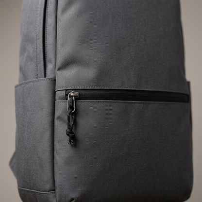 Charcoal Minimalist Commuter Backpack concept: front construction detail