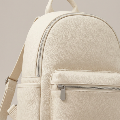 Cream Rounded City Mini Backpack concept: front construction detail