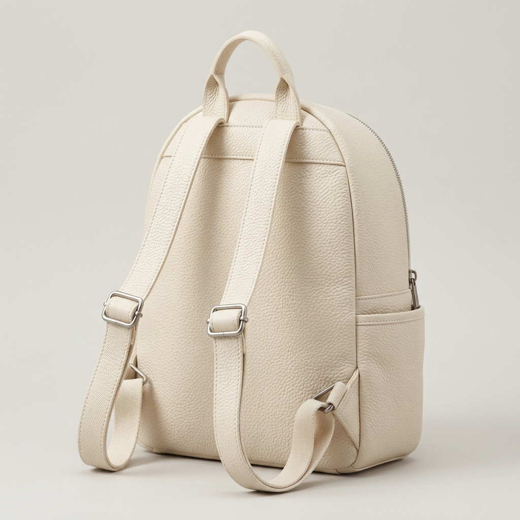 Cream Rounded City Mini Backpack concept: rear straps and handle
