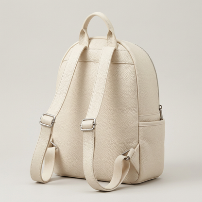 Cream Rounded City Mini Backpack concept: rear straps and handle