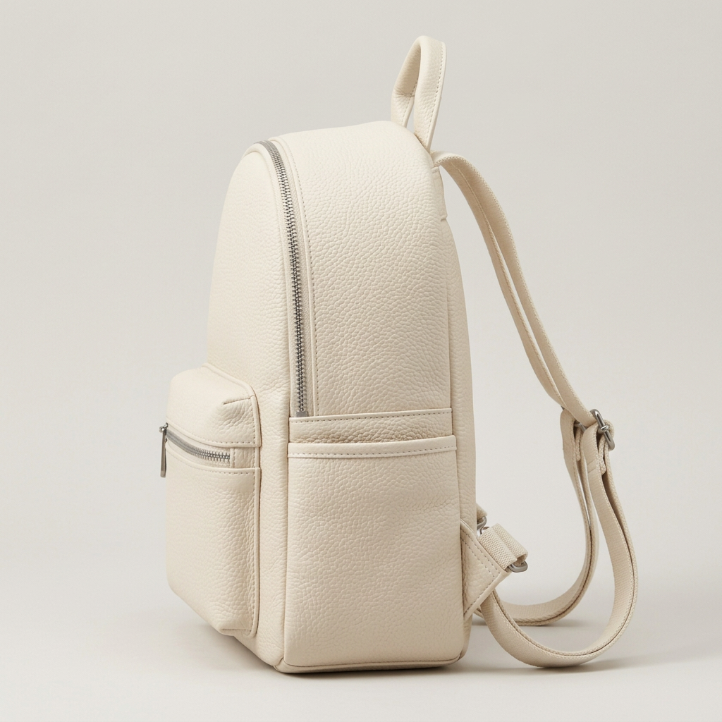 Cream Rounded City Mini Backpack concept: side pocket and silhouette