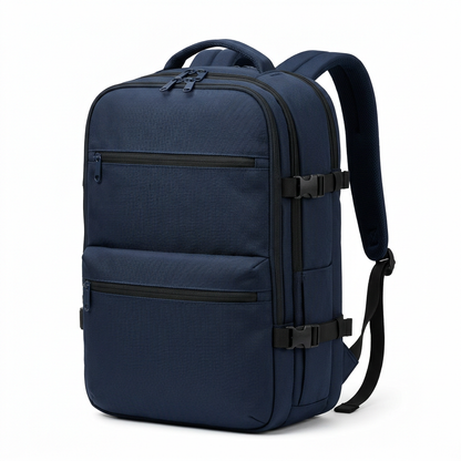 Navy Structured Travel Backpack concept: white-background concept hero
