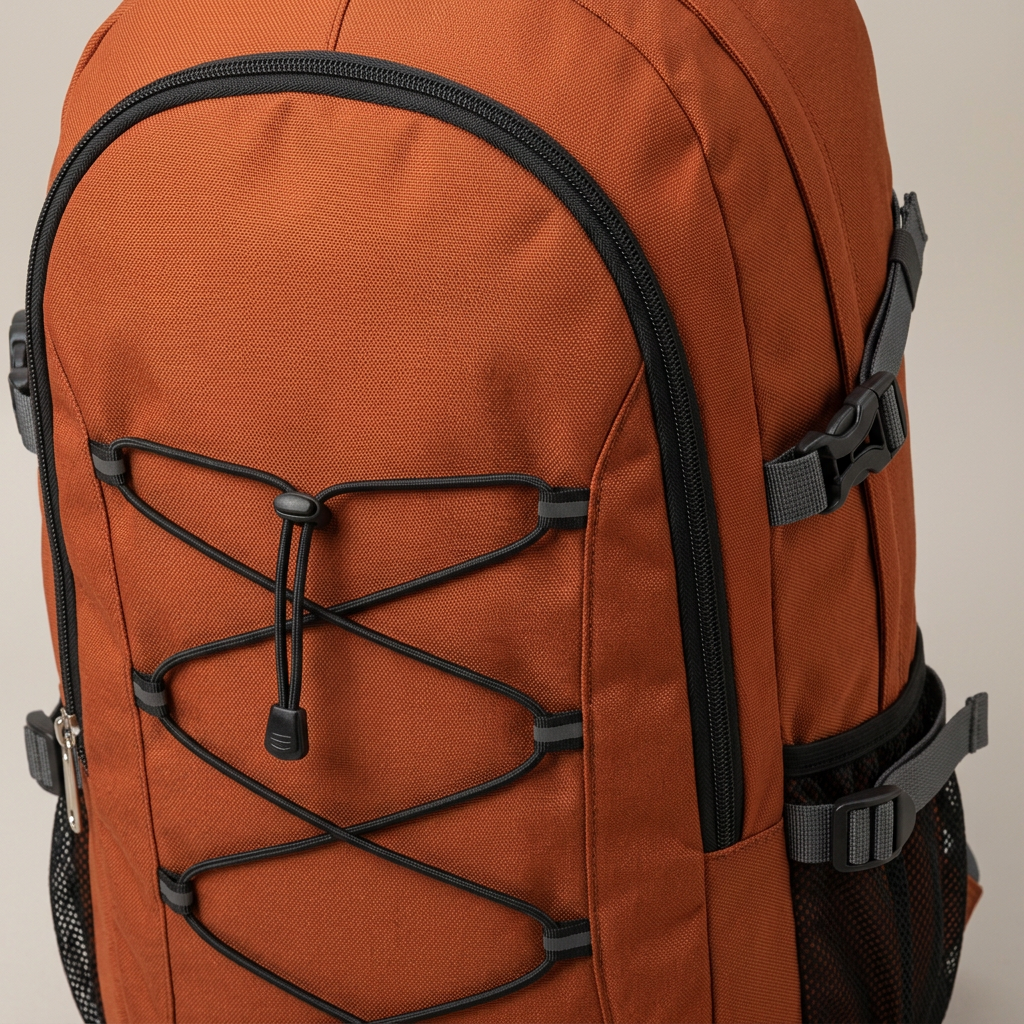 Rust Cord-Front Day Backpack concept: front construction detail