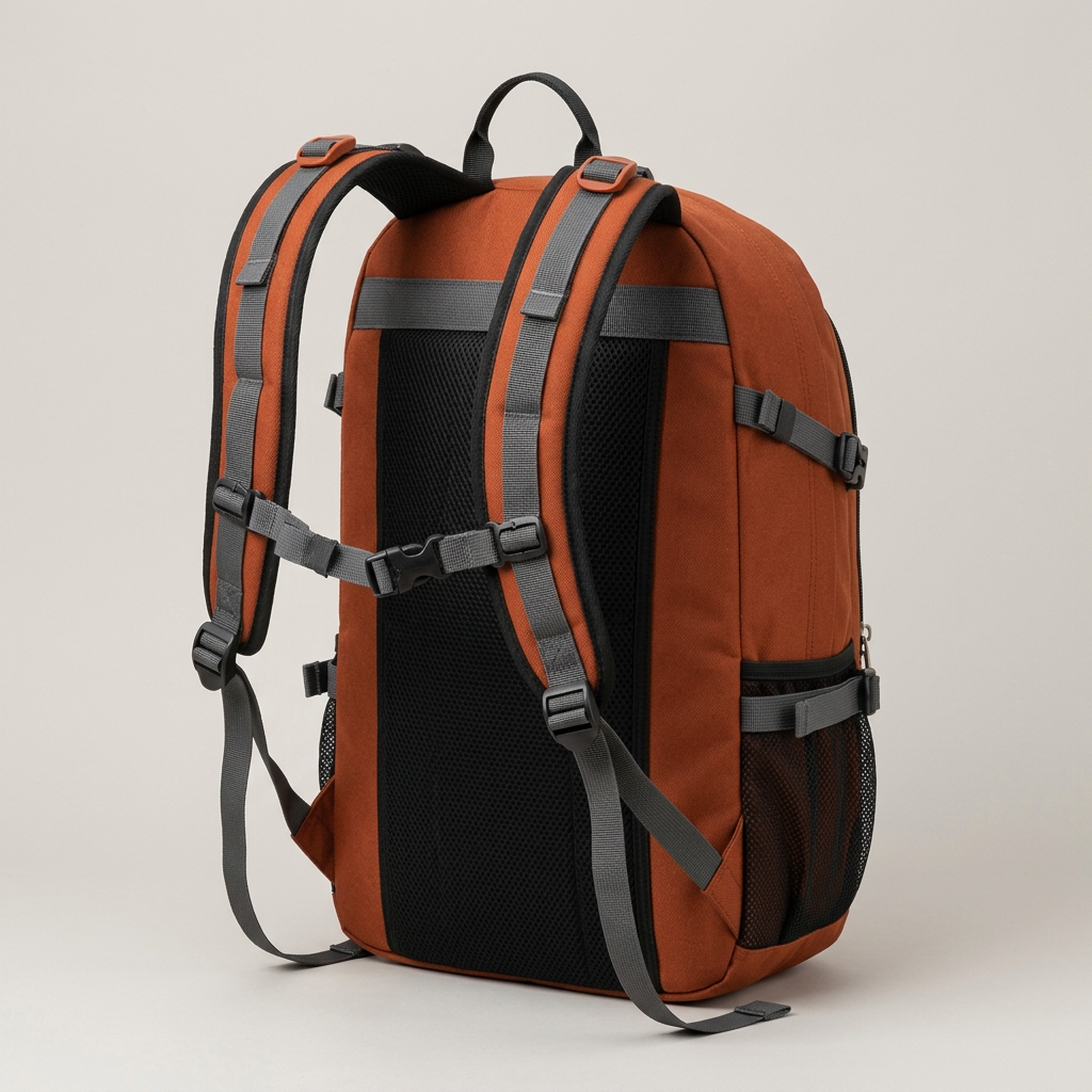 Rust Cord-Front Day Backpack concept: rear straps and handle
