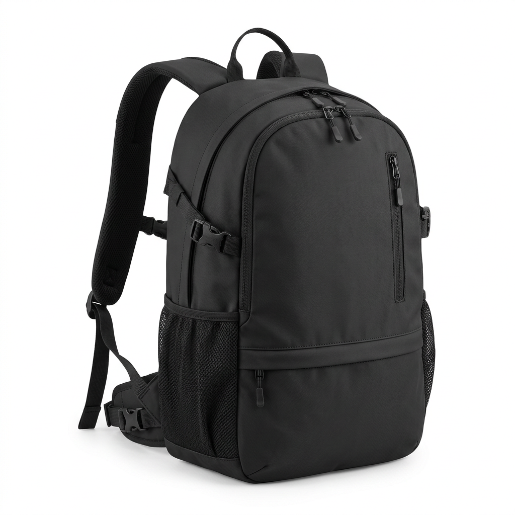Black Multi-Zip Active Day Backpack concept: white-background concept hero