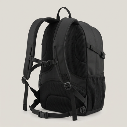 Black Multi-Zip Active Day Backpack concept: rear straps and handle