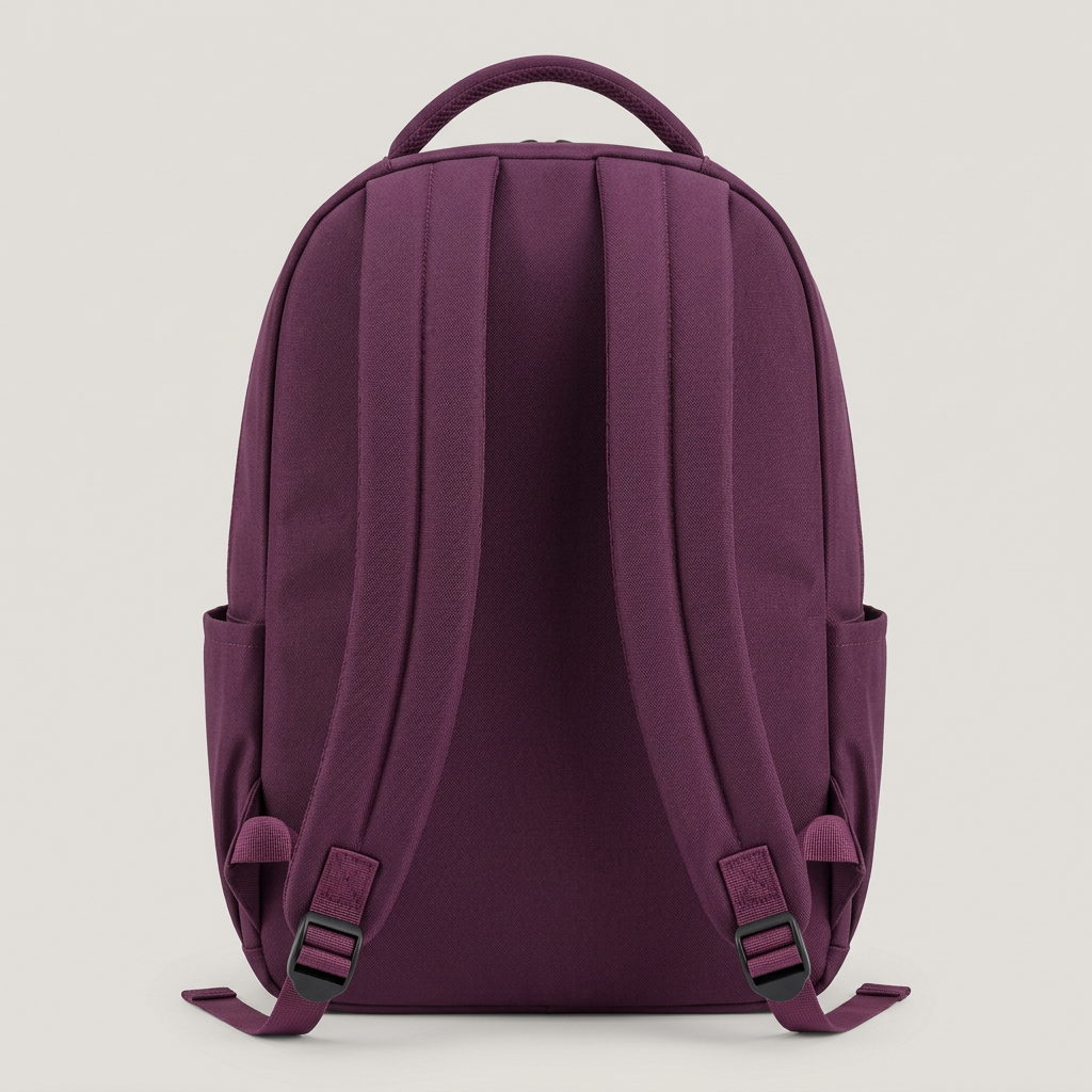 Plum Dual-Pocket Daily Backpack concept: rear straps and handle
