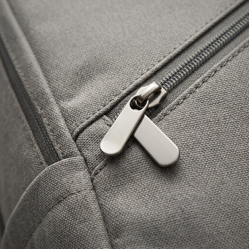 Stone Diagonal-Zip Urban Backpack concept: front construction detail