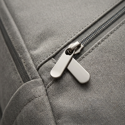Stone Diagonal-Zip Urban Backpack concept: front construction detail