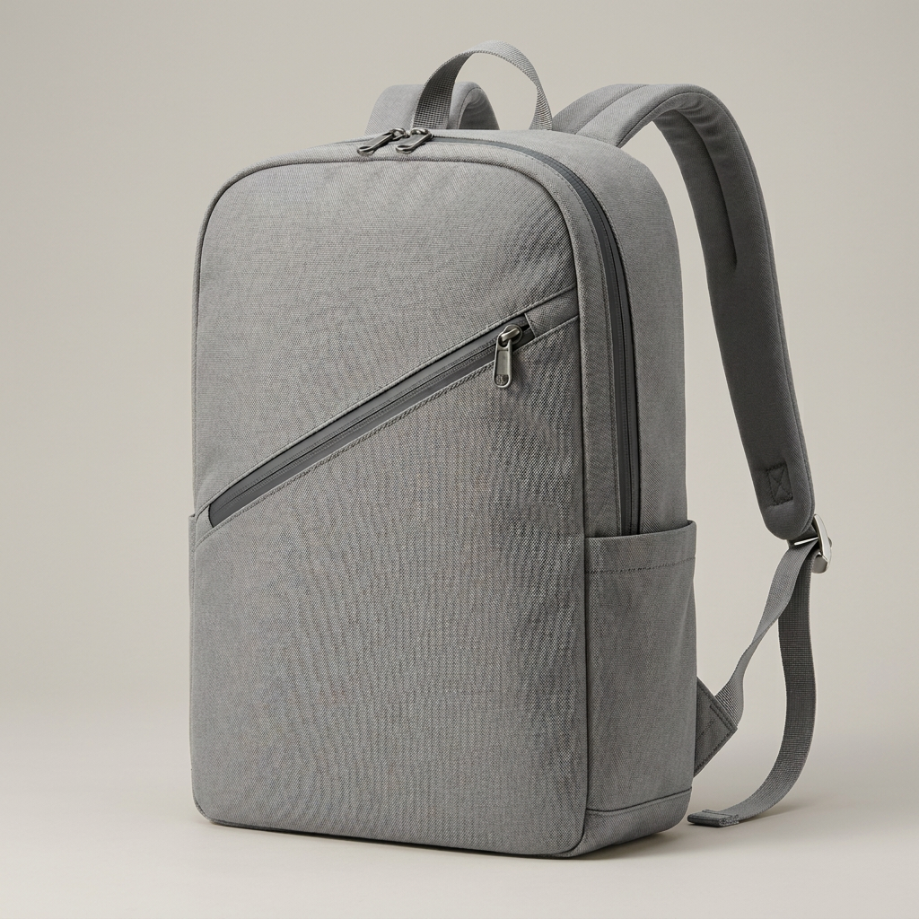 Stone Diagonal-Zip Urban Backpack concept: side pocket and silhouette